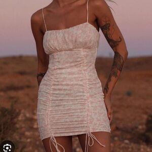 Princess Polly Cream Ruched Tie Front Mini Dress